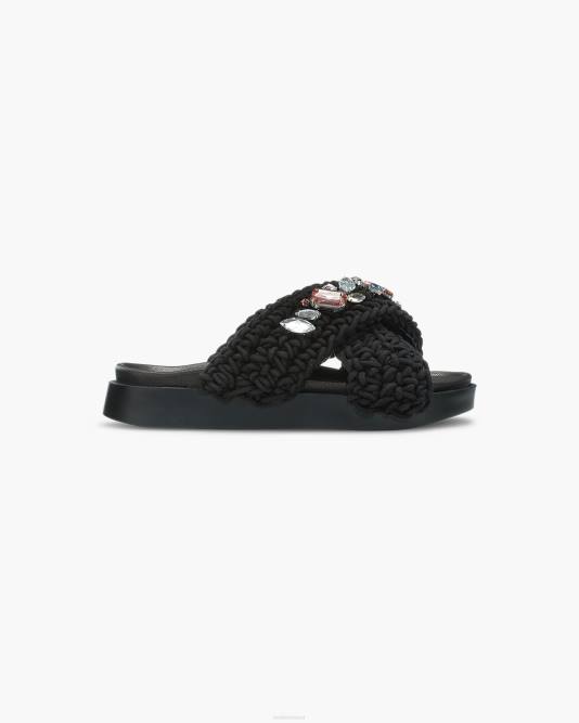 INUIKII Women Black Woven Stones Footwear B8TL5
