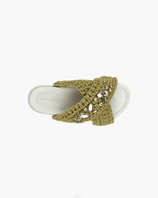 INUIKII Women Khaki Woven Stones Footwear B8TL11