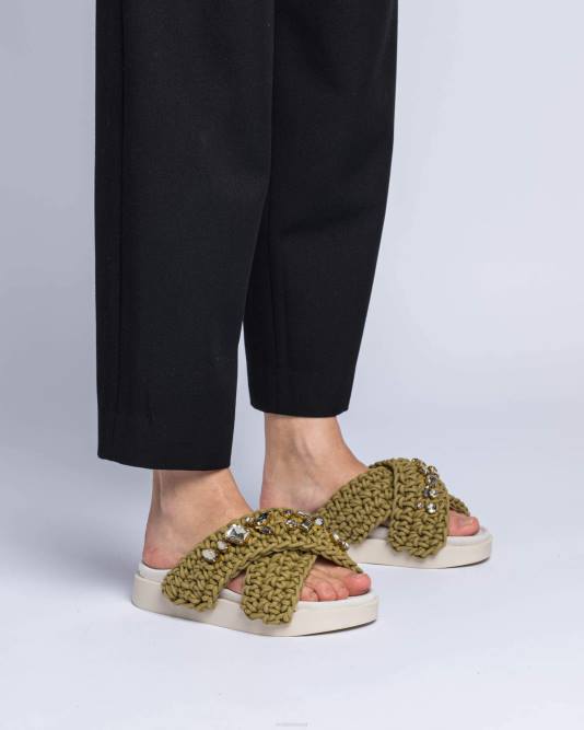 INUIKII Women Khaki Woven Stones Footwear B8TL11