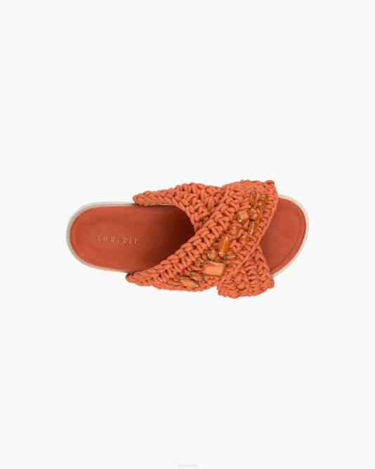 INUIKII Women Orange Woven Stones Footwear B8TL21