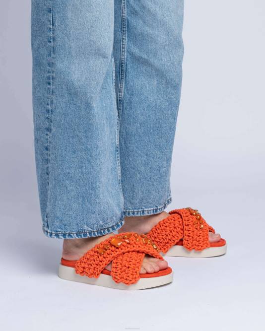 INUIKII Women Orange Woven Stones Footwear B8TL21