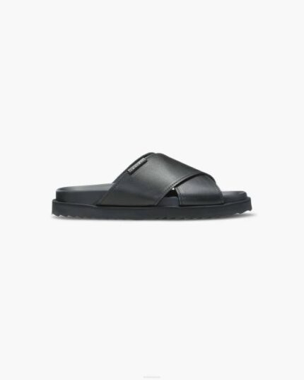 INUIKII Men Black Crossed Leather Footwear B8TL350