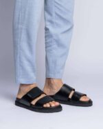 INUIKII Men Black Double Band Leather Footwear B8TL351 - Image 3
