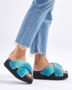 INUIKII Women Blue Platform Woven Batic Footwear B8TL19 - Image 4