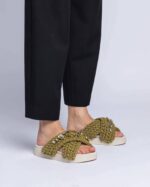 INUIKII Women Khaki Woven Stones Footwear B8TL11 - Image 3